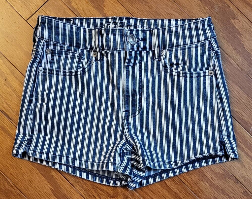 American Eagle Outfitter Jean Shorts Cute Blue/Stripe - Size Juniors 2